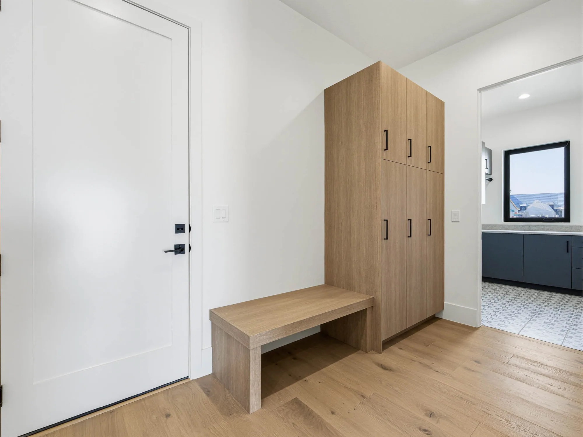 Mud room at Mountain Contemporary in Wasatch Front, Utah